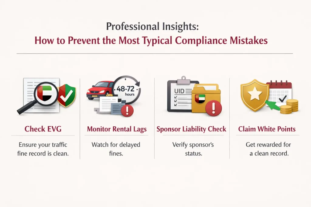 Compliance-infographic-highlighting-tips-for-EVG-checks-monitoring-rental-fines-sponsor-liability-and-claiming-white-points.