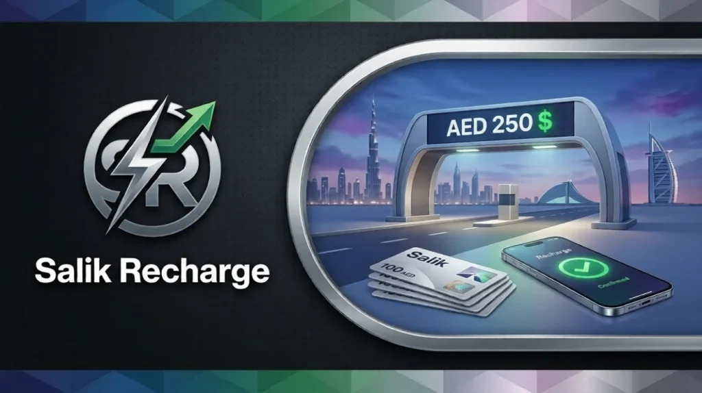 salik-recharge-guide-showing-toll-gate-recharge-cards-and-mobile-app-payment-confirmation-in-dubai