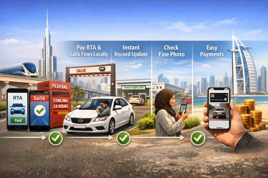 Infographic-showing-RTA-and-Salik-fine-payment-features-with-Dubai-skyline-mobile-apps-and-easy-online-transaction-steps.
