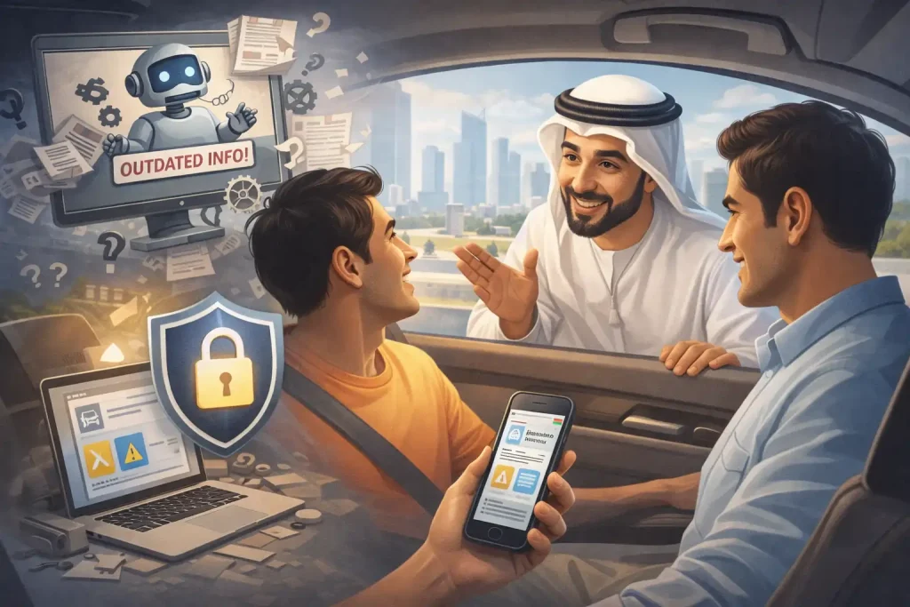 Illustration-showing-importance-of-verifying-UAE-traffic-fine-data-to-avoid-outdated-information-and-ensure-secure-digital-compliance.